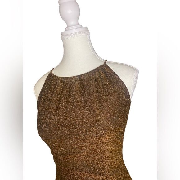 Misha Queenie Shimmer Halter Dress size Large Brown - Picture 6 of 13